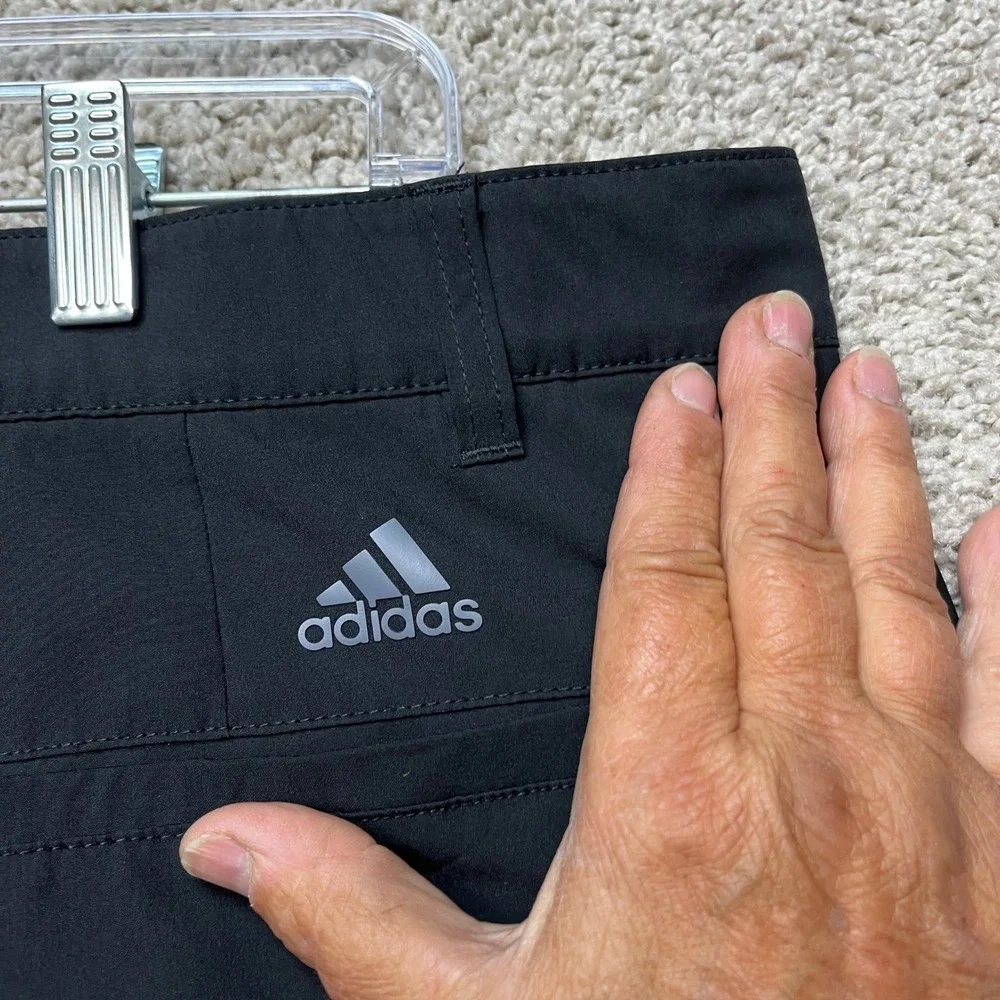 Adidas Short Men 40 Black Stretch Waistband Flat Front Performance 3 Stripes EUC